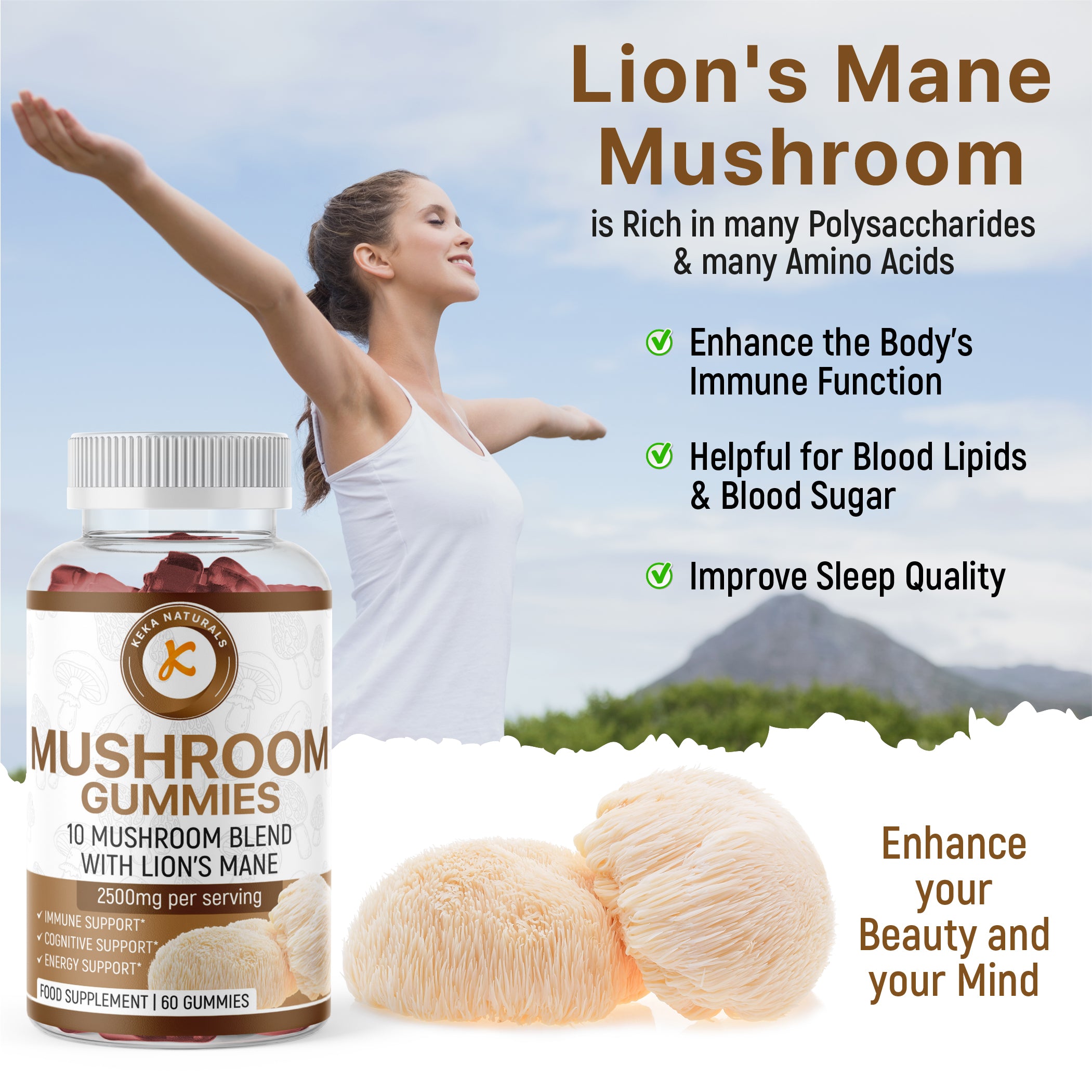 Mushroom Gummies 2500mg 10 mushroom blend with lions mane benefits to enhance your beauty and mind