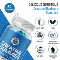 creatine gummies 4000mg per serving blueberry flavour low sugar non gmo vegan