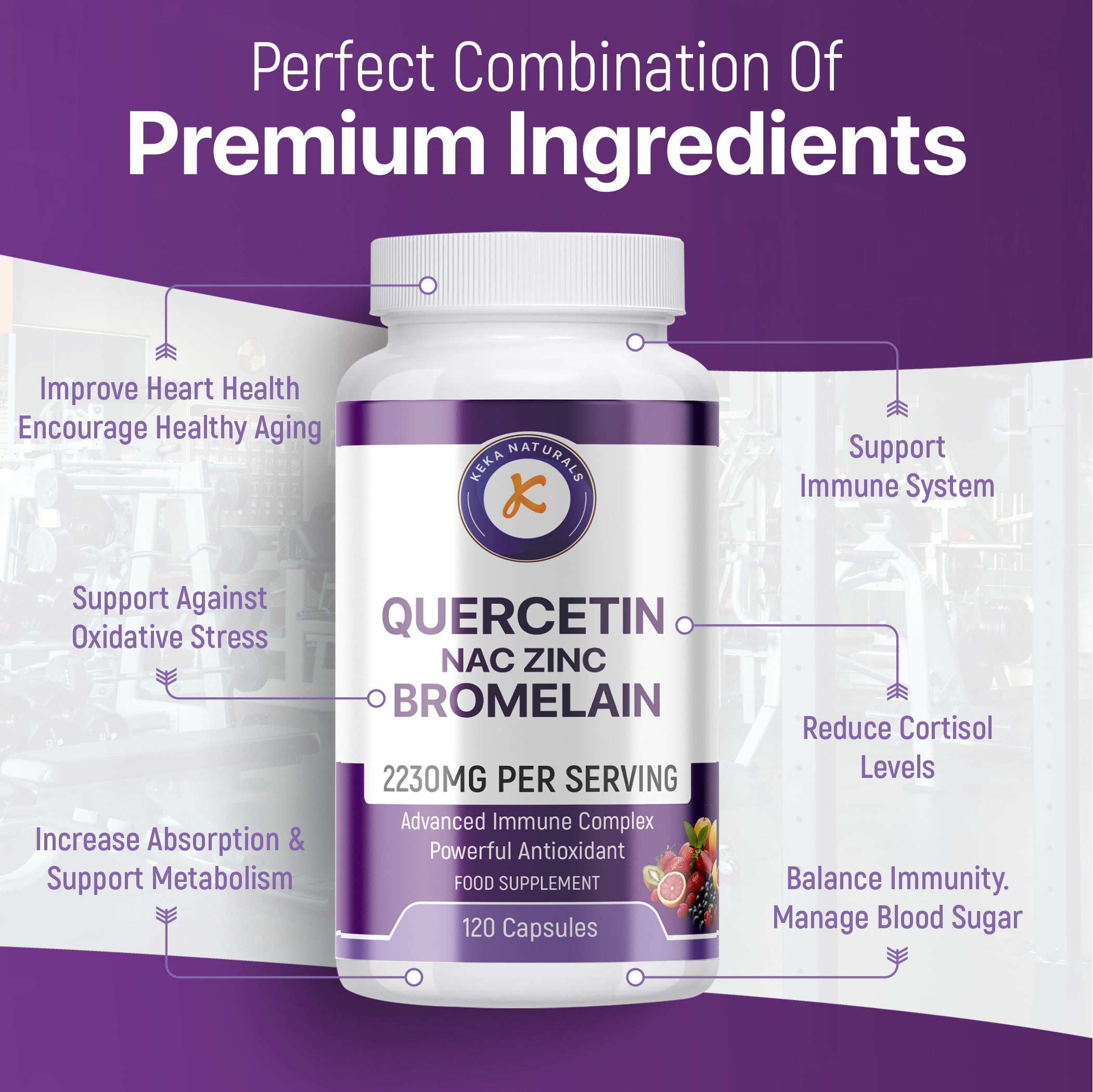 Quercetin Complex 2230mg nac zinc bromelain premium ingredienta to support healthy ageing and immune system