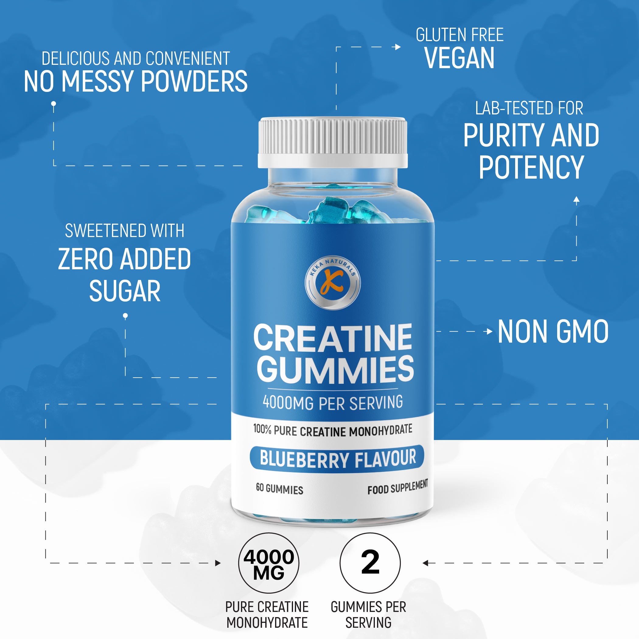 creatine gummies 4000mg per serving blueberry flavour benefits vegan and gluten free
