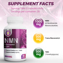 NMN Complex 2000mg with resveratrol and TMG supplement facts