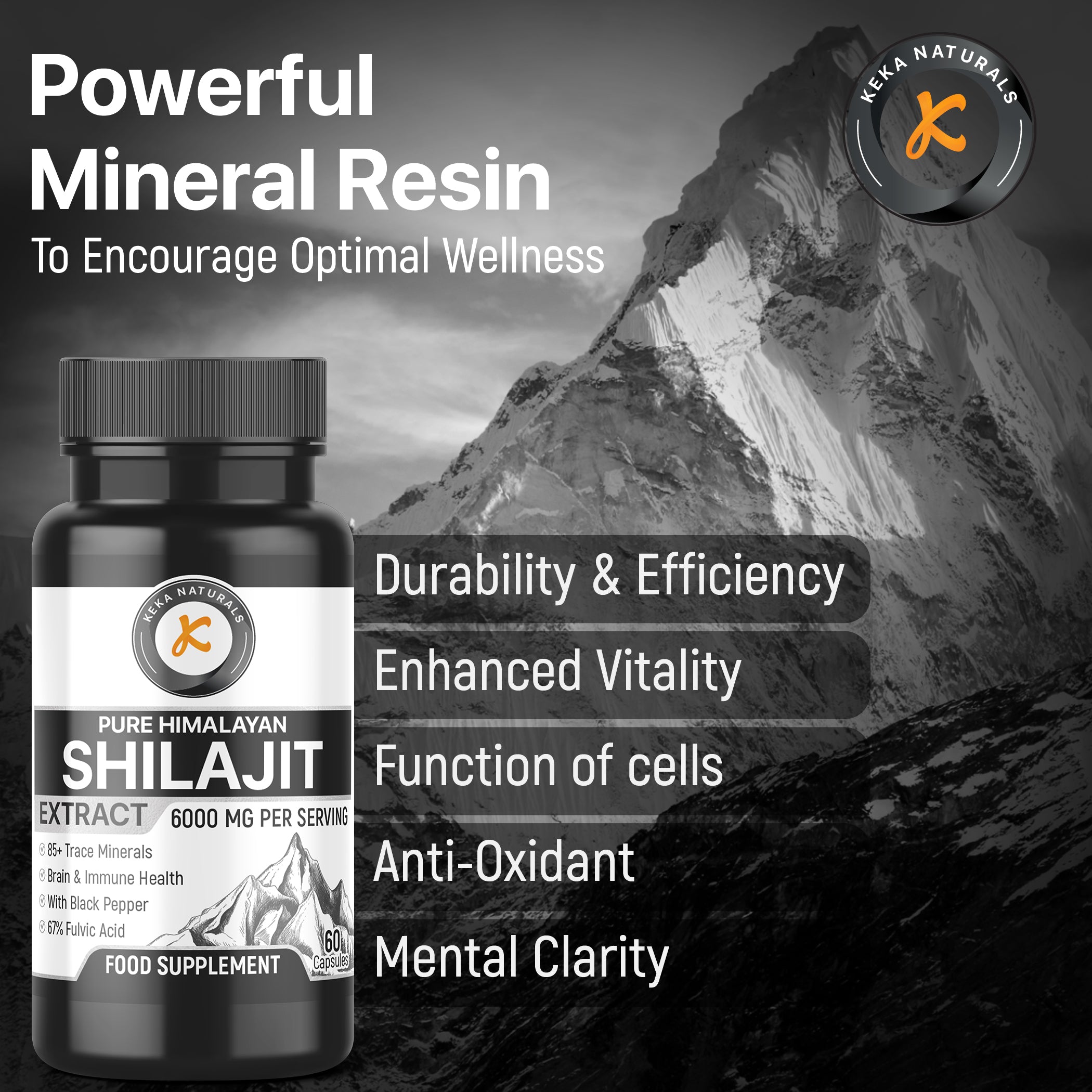 pure himalayan Shilajit Extract 6000mg for mental clarity and to encourage optimal welness 