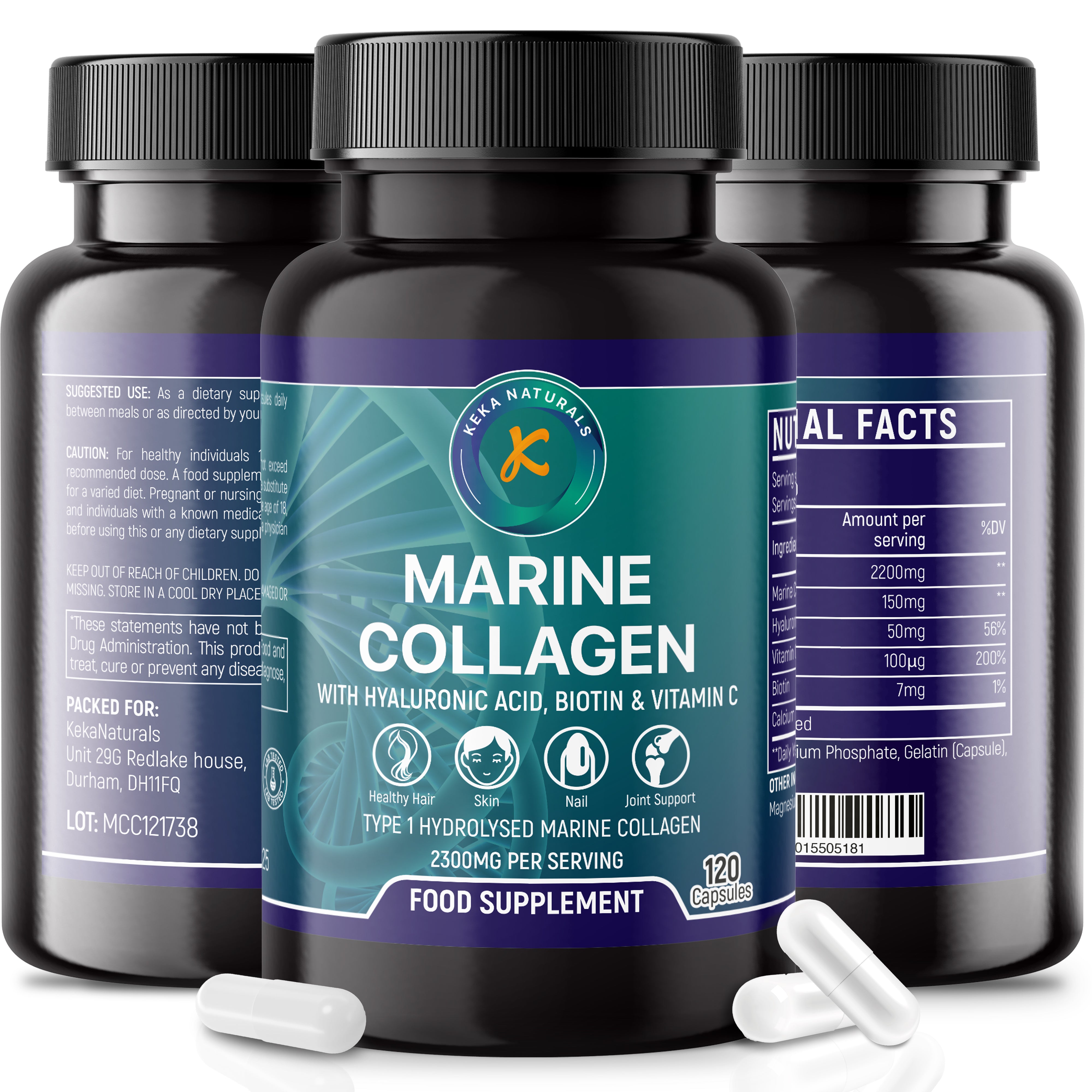 Marine Collagen with hyaluronic acid biotin and vitamin C 2300mg